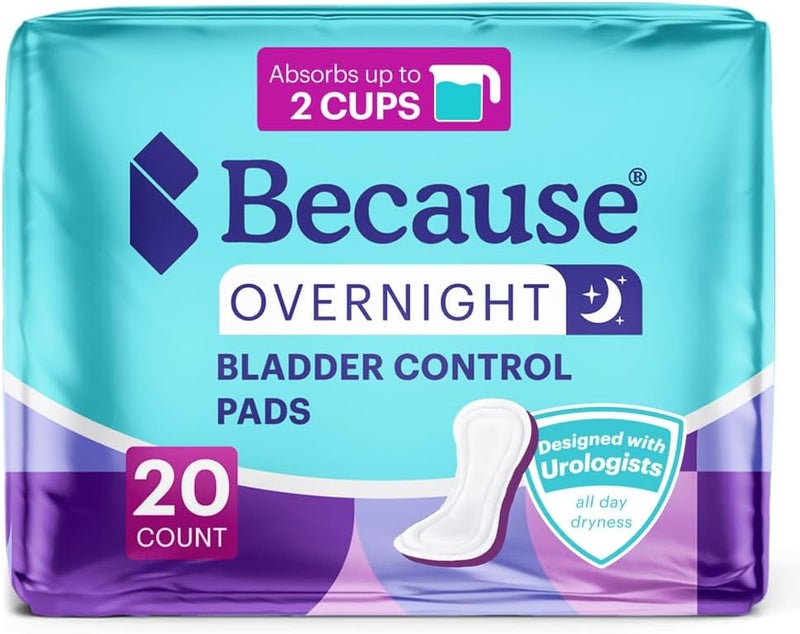 because Overnight Incontinence Pads for Women – Moderate-to-Heavy Absorbency for Nighttime Use, Long-Length Protection, 20 Count, New Version - Image 1